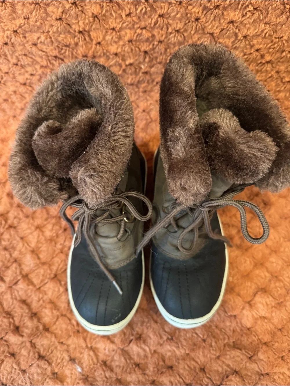 Kids Waterproof Brown Fur-Lined Rain & Snow Boots